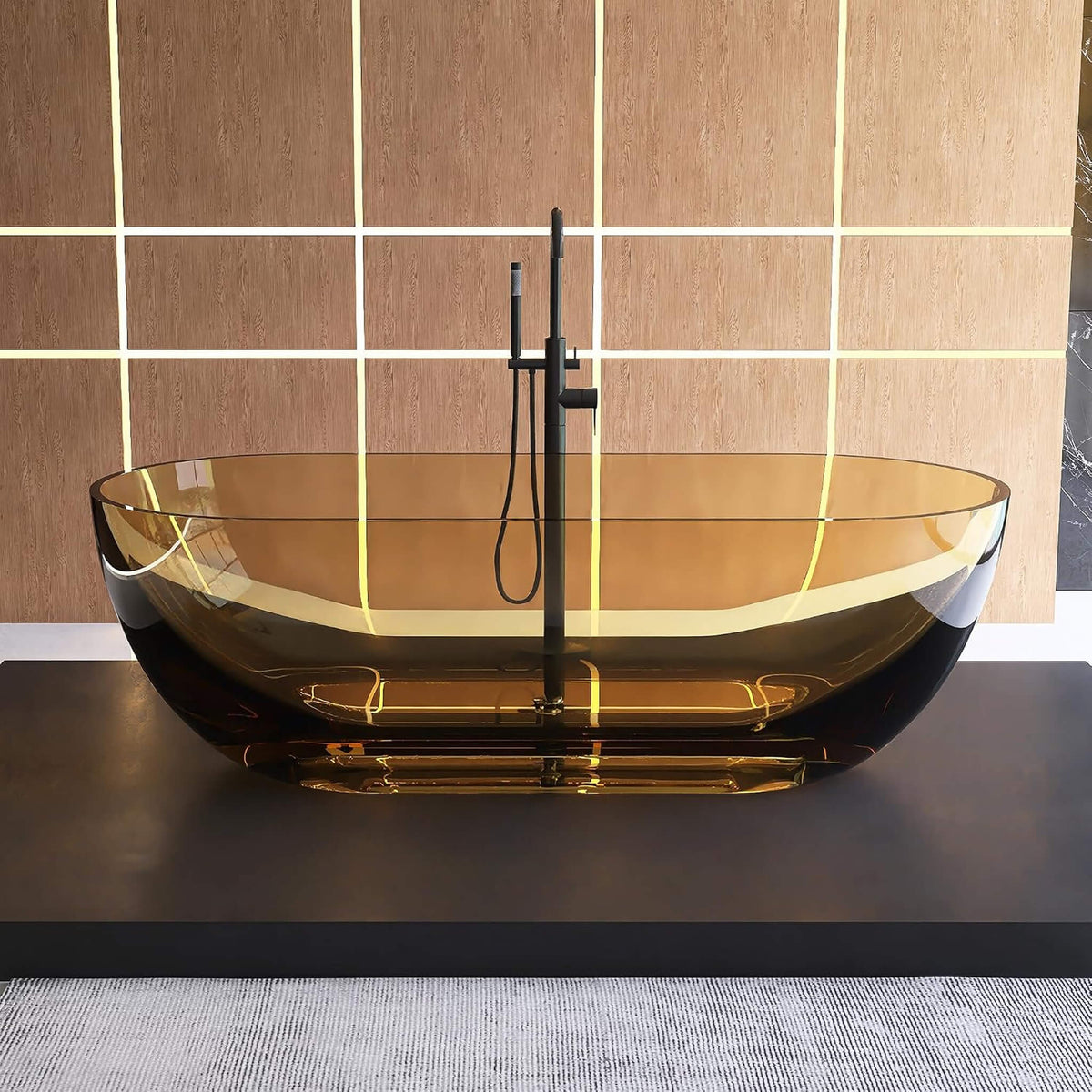 [69X30-Inch] Freestanding Oval Stone Resin Soaking Tub With Overflow Drain (SAK35786)