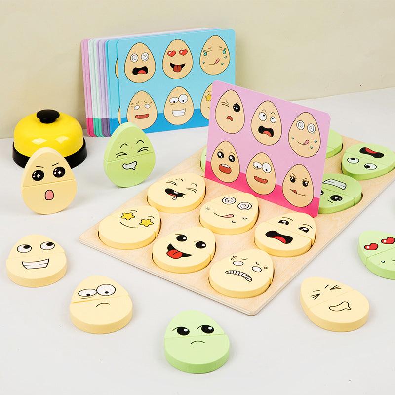 Wooden children's early education fun expression egg matching game, battle training interactive puzzle toy