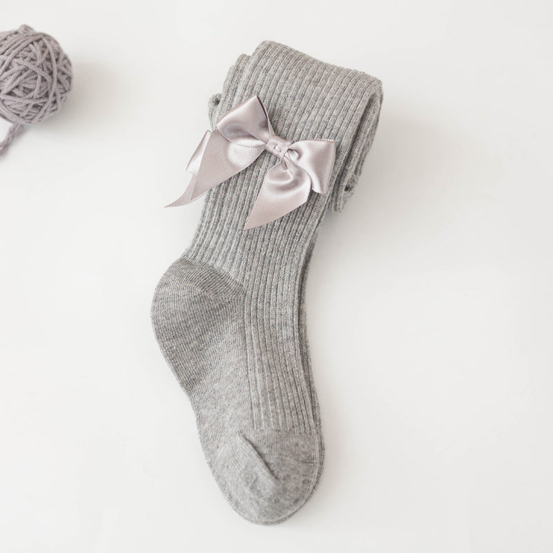 Spring And Autumn New Children's Pantyhose Bow Cotton White Baby Socks Medium Thick Foreign Girl Leggings