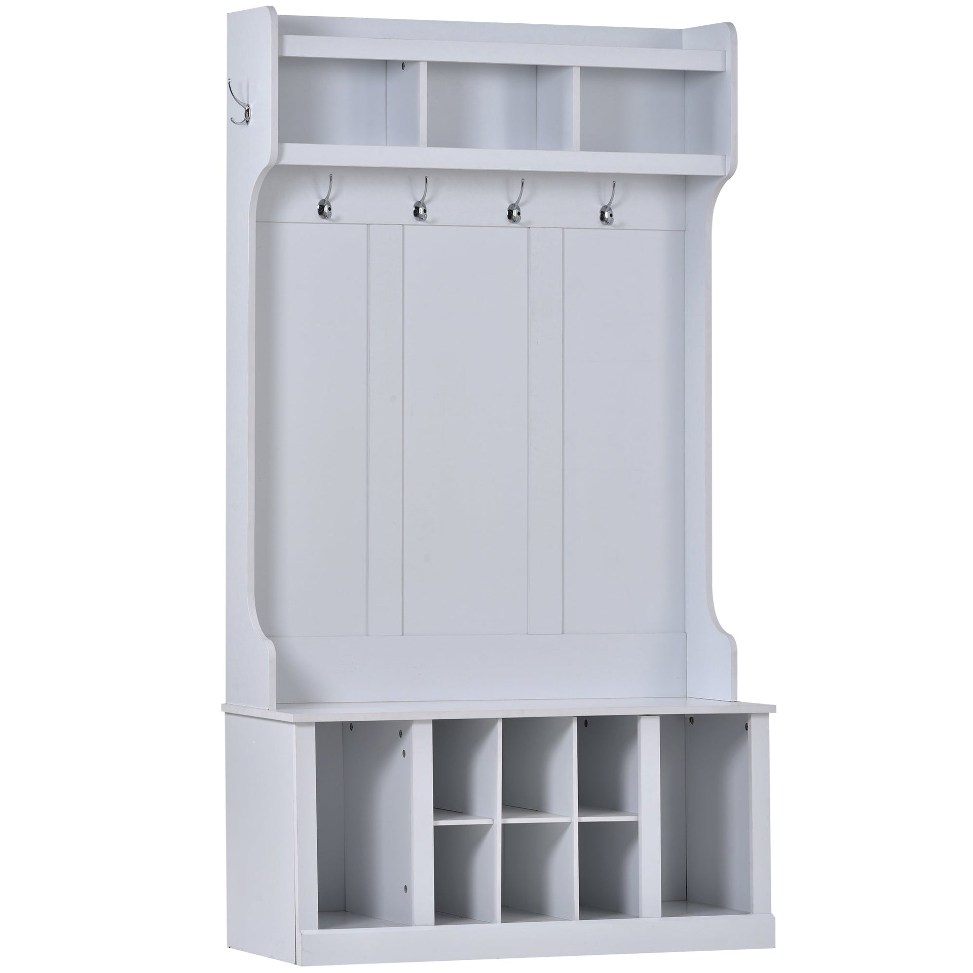 U-Can Hall Tree with 6 Hooks  Coat Hanger Entryway Bench Storage Bench (White)