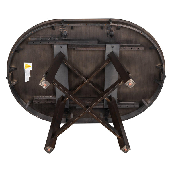 TREXM Farmhouse Round Extendable Dining Table with 16