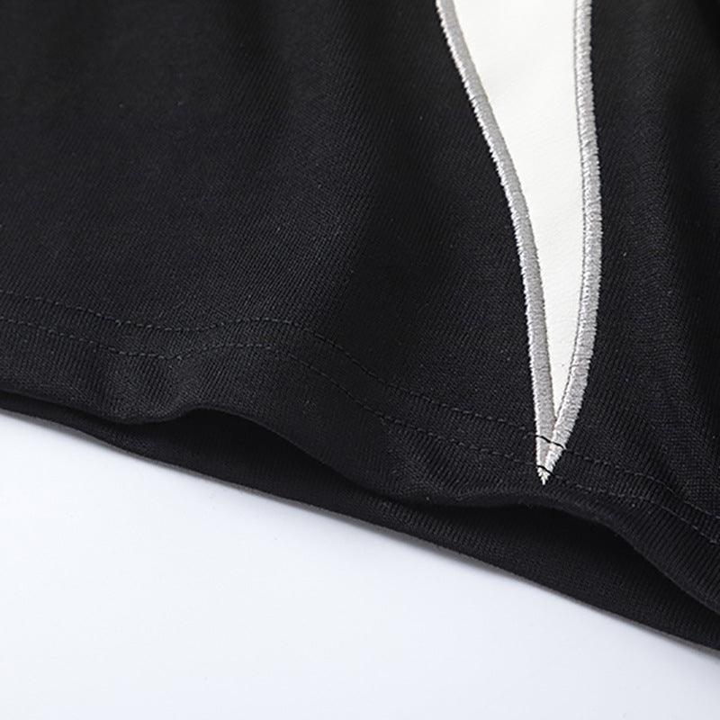 Color Block Applique Embroidery Flame Short Sleeve T-Shirt High Street Design Creative Abstract Casual Tee Men