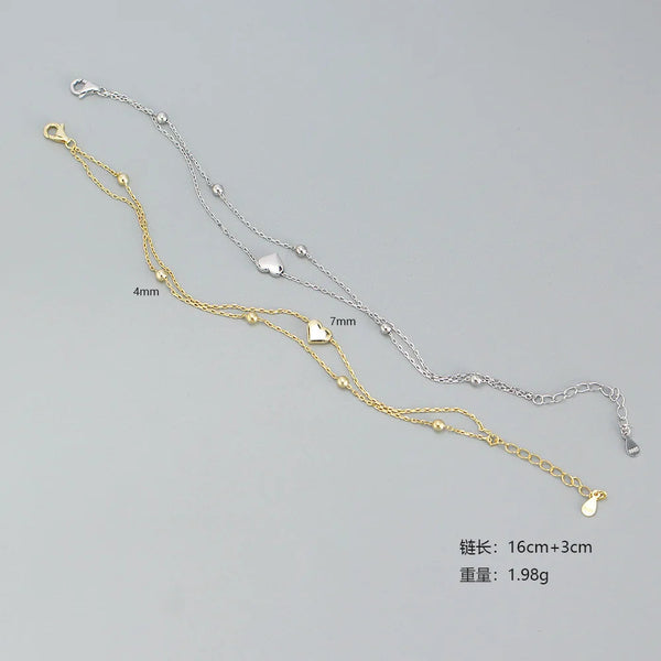 925 Sterling Silver Double Layer Heart-shaped Bracelet  for Women Girl Korean Style Small Fresh Summer Bracelet