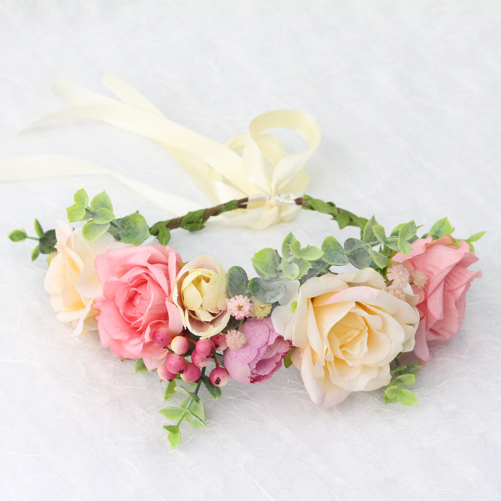 Spring and summer flower garland headwear simulation rose crown water grass headband bride travel photography hair accessories