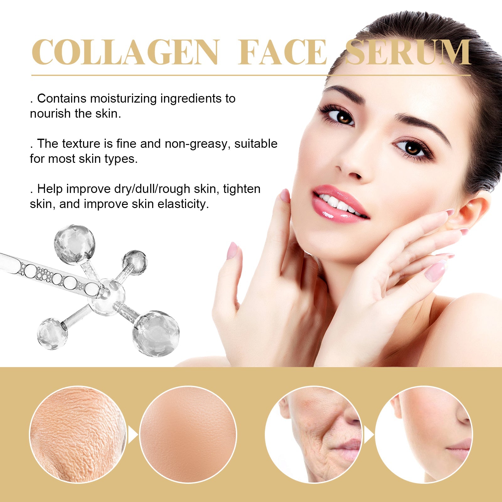 Collagen Face Serum, Moisturizing, Moisturizing And Firming Facial Skin, Cleaning, Anti-Wrinkle, Anti-Aging Eyes
