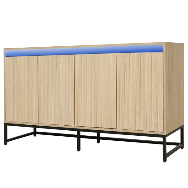 Engraved 4-door side panel with LED, self-service cabinet storage cabinet, modern coffee bar cabinet with adjustable shelves