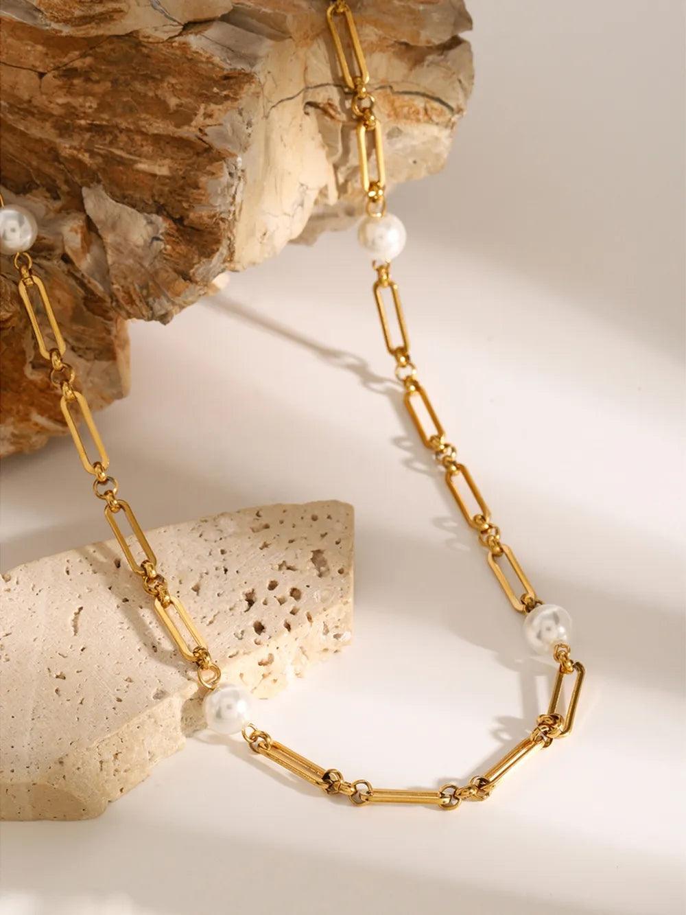 Stainless Steel Pearl Chain Necklace