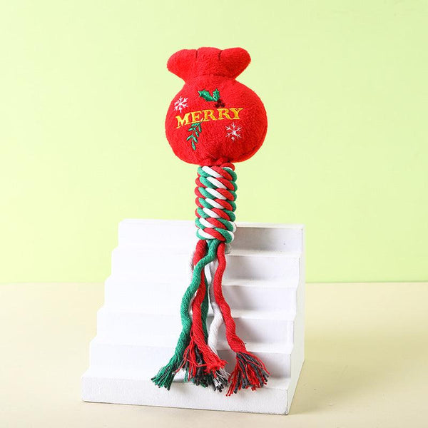 Christmas Cotton Rope Pet Plush Toy Teeth Grinding Durable Cartoon Self Hi Dog Toy Cat Supplies