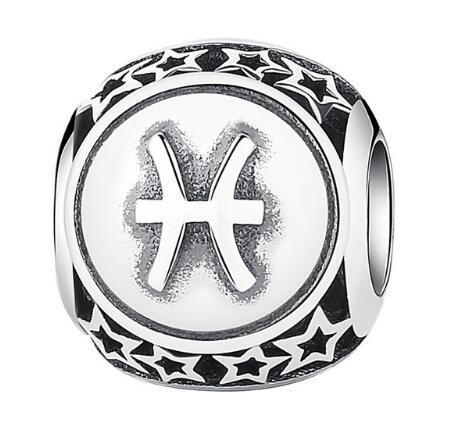 BAMOER 925 Sterling Silver Aquarius Star Sign Zodiac Beads Charms fit Bracelets PSC048