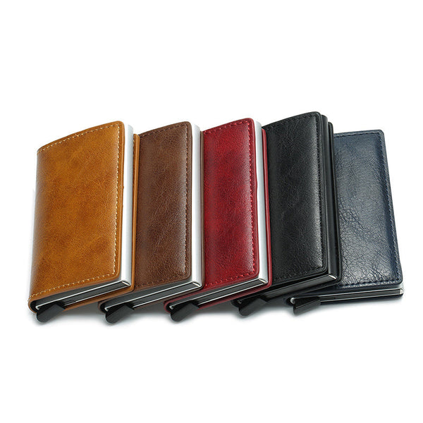 DIENQI Top Quality Wallet Men Money Bag Mini Purse Male Vintage Automatical Aluminium Rfid Card Holder Wallet Small Smart Wallet