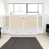 Large Murphy bed wall mounted bed with drawers, 2 storage cabinets, 1 set of sockets and USB ports, white