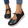 Round toe front strap solid color casual single shoe for women
