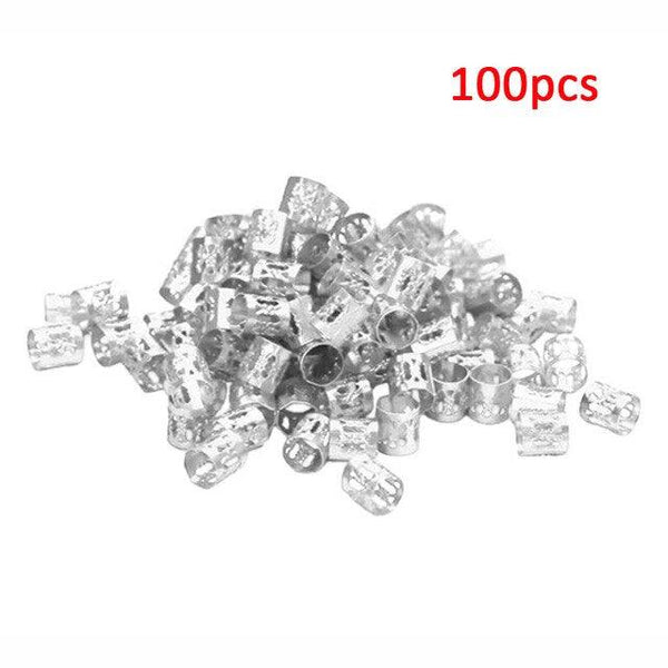 100 Pcs/set 7 Colors Mixed Beads Adjustable Hair Braids Dreadlock Beads Adjustable Hair Braid Rings Cuff Clips Tubes Jewelry