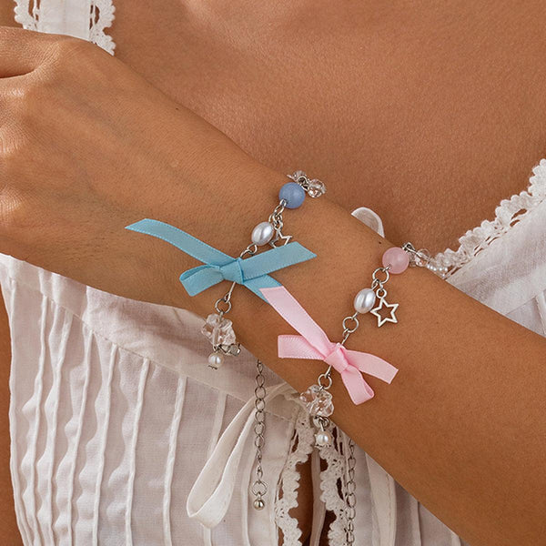 Small Fresh Butterfly Combined with Gold Bracelet Set, Rural Style Multi Element Pearl Bracelet