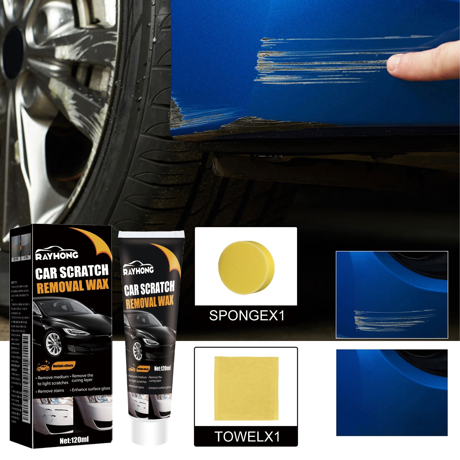 Scratch Removal Wax, Car Paint Protective Polishing Remove Marks Maintenance Paint Repair Cleaning Decontamination Abrasive