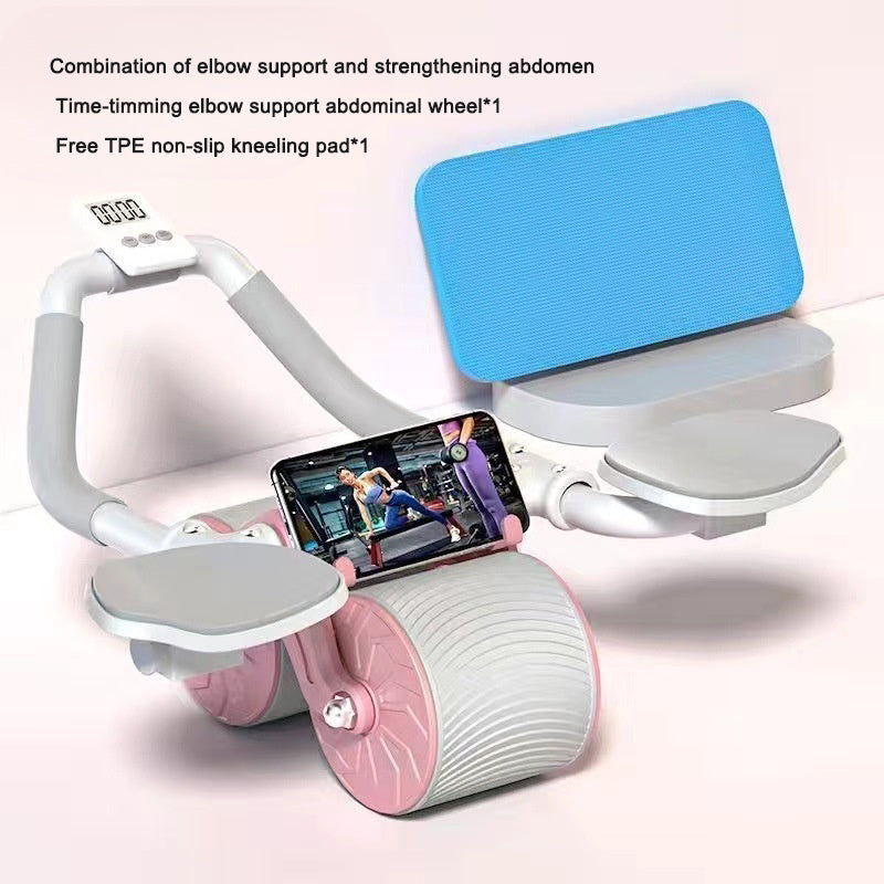 Automatic rebound abdominal compression and abdominal muscle training equipment for both men and women using elbow support rollers