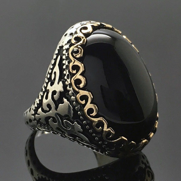 925 Thai Silver Black Zircon Plated Ring with Goose Egg Color Separation