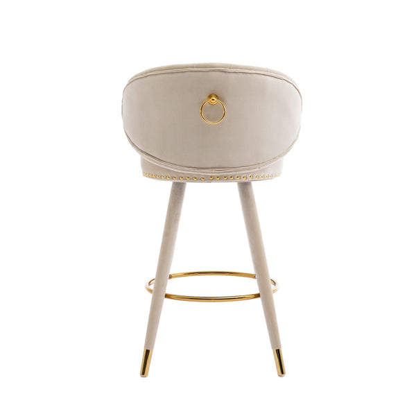 COOLMORE Counter Height Bar Stools Set of 2 for Kitchen Counter Solid Wood Legs with a fixed height of 360 degrees Beige