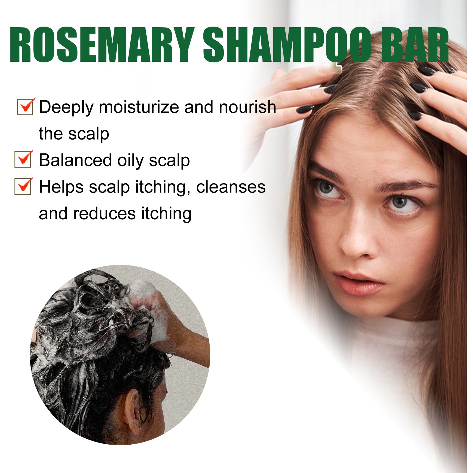 Rosemary Dense Hair Shampoo Soap To Remove Dandruff, Nourish Hair, Moisten Hair, Nourish Scalp And Improve Frizz