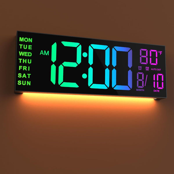 Large Digital Wall Clock with Remote Control Big LED/Dual Alarm/8 RGB Colors Digital Alarm Clock Electronic Watch