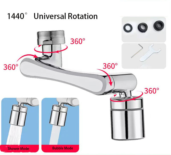 1080 °/1440 ° New Mechanical Arm Double Outlet Bubbler Universal Extension Faucet Splash Proof Washing Faucet Extender