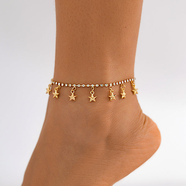 Beach star shaped tassel ankle bracelet, simple foot decoration, fashionable imitation pearl, versatile ankle chain