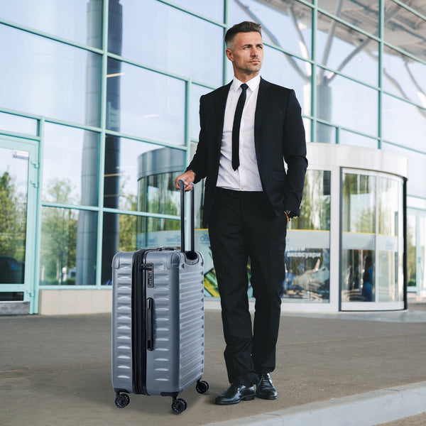 Luggage Sets New Model Expandable ABS+PC 3 Piece Sets with Spinner Wheels Lightweight TSA Lock (20/24/28), STEEL GRAY