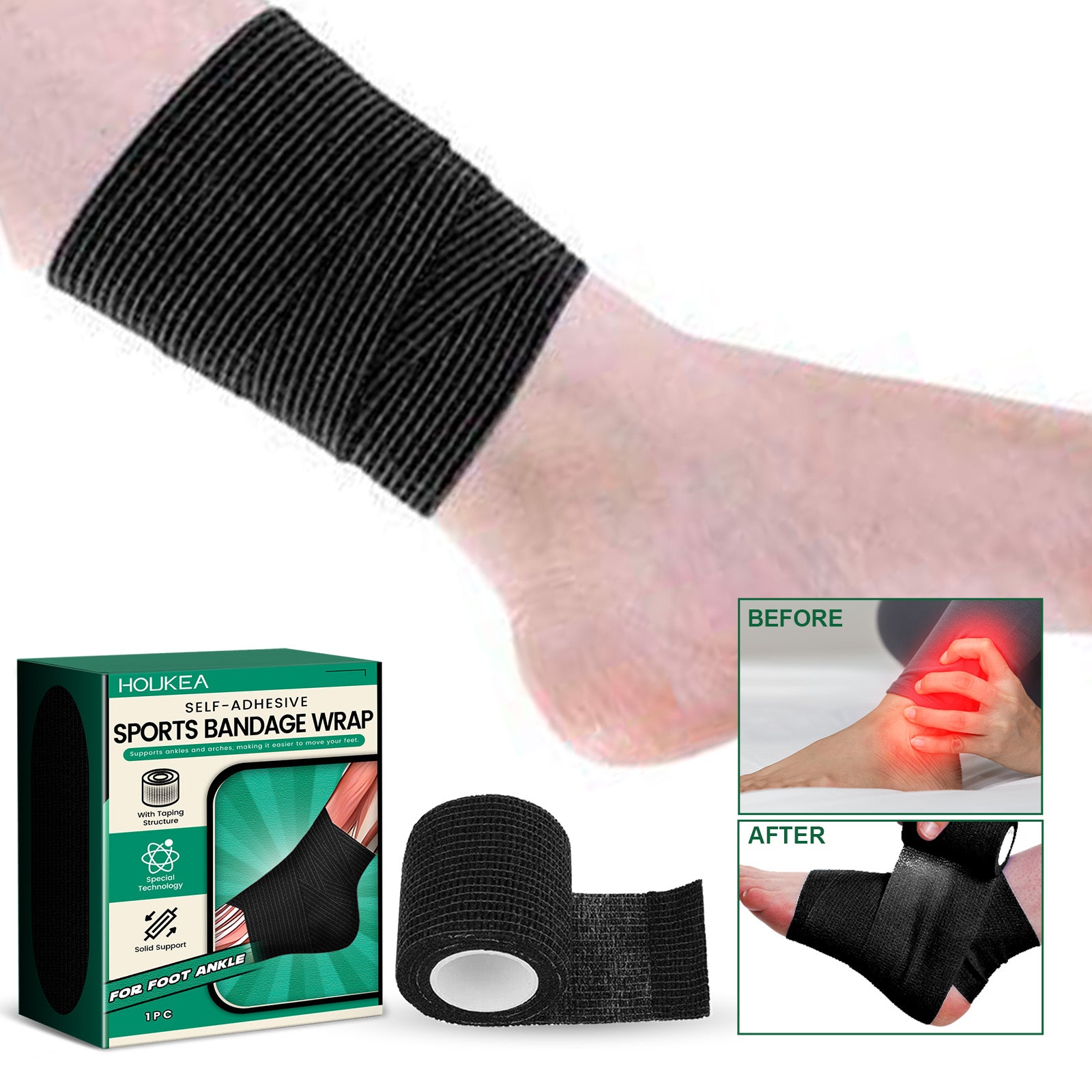 Self-Adhesive Sports Bandage Wrap, Prevent Running Sports Sprain Protection Ankle Joint Ankle Bandage
