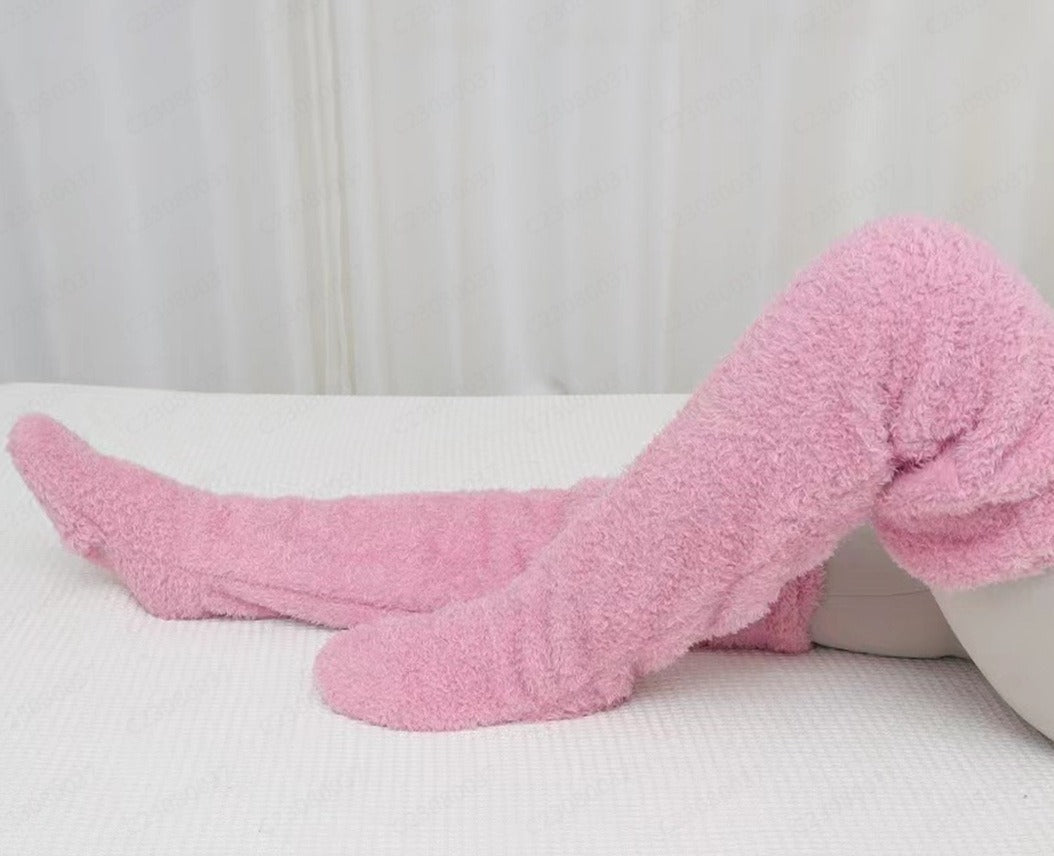 Indoor Plush Warmth Long Socks Cute Fuzzy Socks Over Knee Winter Leg Warmers Plush Sock Slippers Cozy Stocking