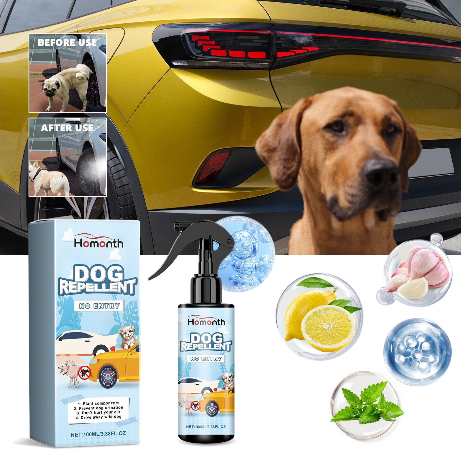 Car Tire Safety Dog Repellent Spray, Tire Protection Portable And Effective Animal Repellent