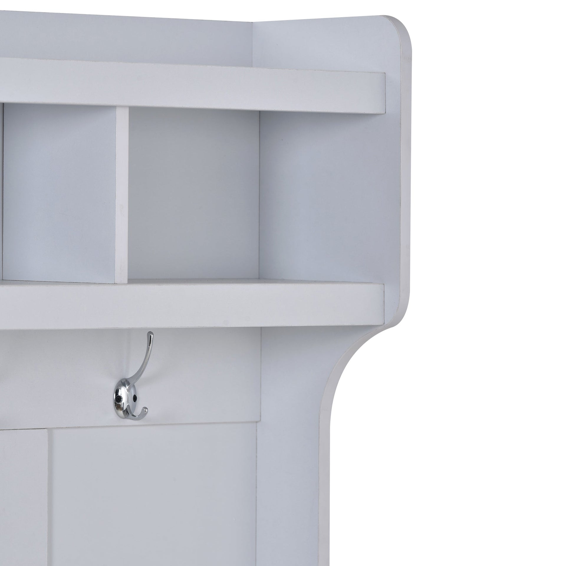 U-Can Hall Tree with 6 Hooks  Coat Hanger Entryway Bench Storage Bench (White)