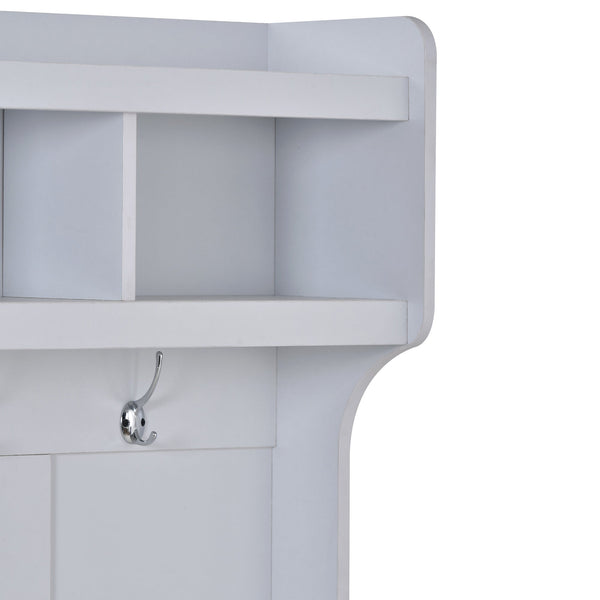U-Can Hall Tree with 6 Hooks  Coat Hanger Entryway Bench Storage Bench (White)