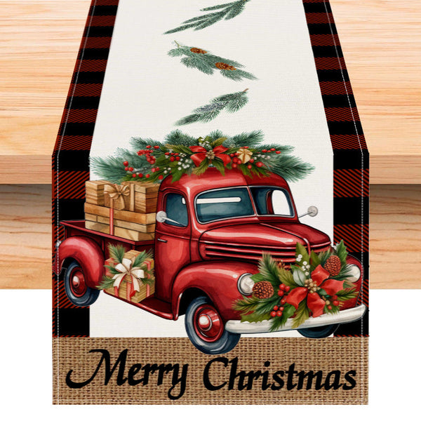 Red car printed table flag Christmas red black checkered linen living room decoration tablecloth