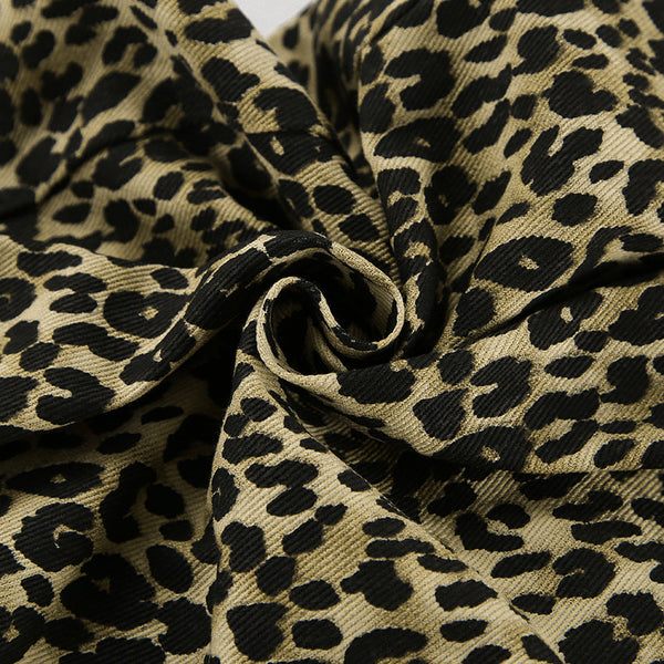 American retro leopard print casual pants with high waist design niche fashion loose and wide leg pants