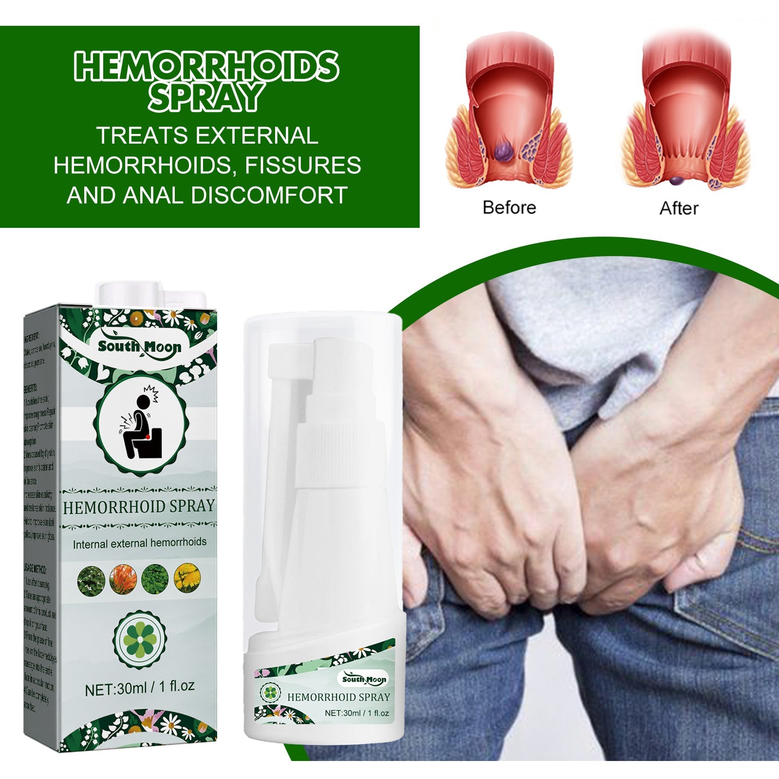 Hemorrhoids Spray, Relieve Swelling And Hemorrhoid Pain External Treatment For Broken Sore Anal Soothing Spray