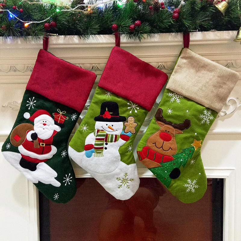 Christmas Socks Gift Bag Linen Santa Claus Embroidery Christmas Socks Christmas Gifts Christmas Pendants