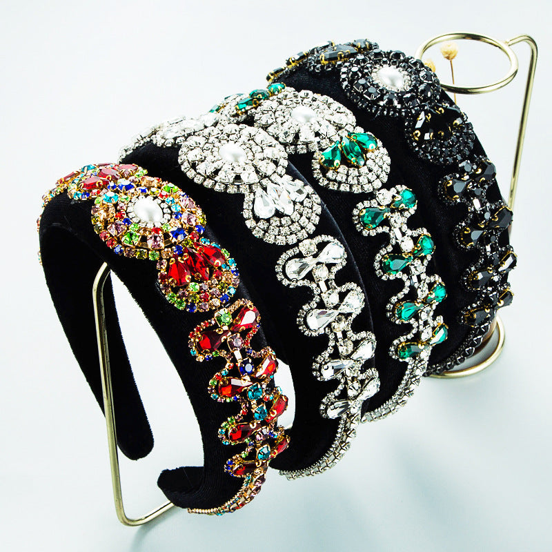 Hair Hoop Heavy Craft Retro Palace Feng Shui Drill Sponge Head Hoop Wide Side Baroque High Skull Top Hair Accessories