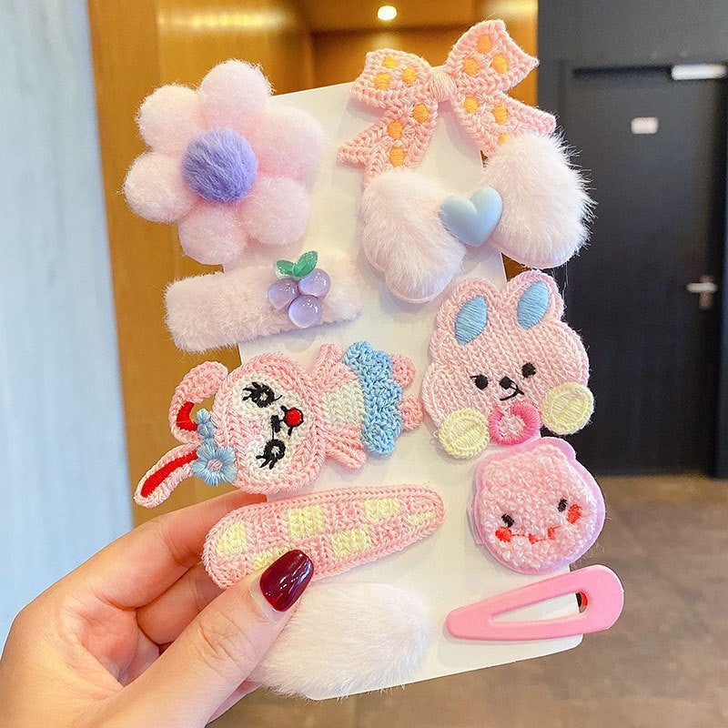 Milk Coffee Color Children's Plush Hairpin Net Red Bangs Side Hair Clip Autumn And Winter Lovely Japanese Clip