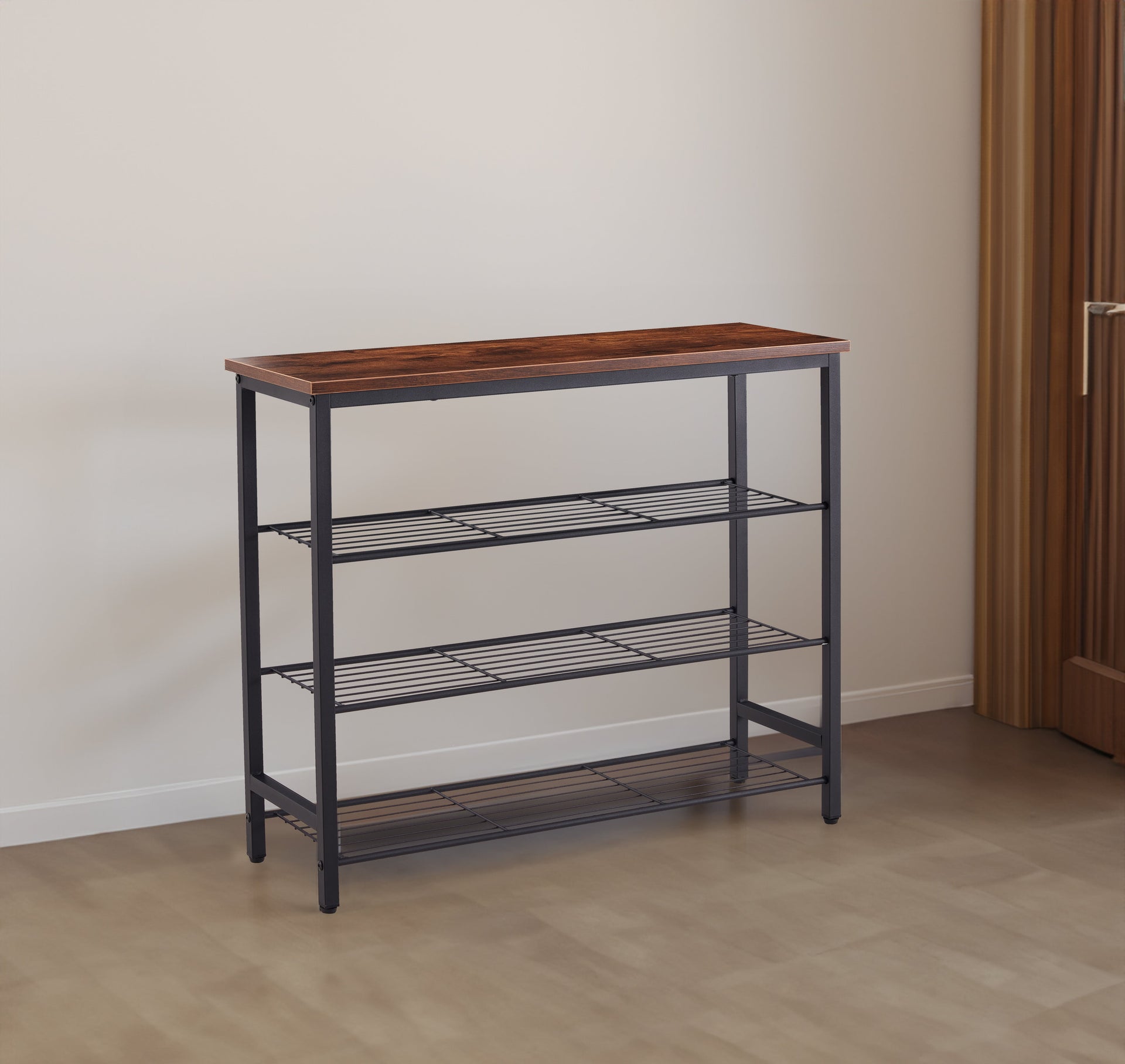 DN 4-Tier Metal Shoe Rack, Modern Multifunctional Shoe Storage Shelf with MDF Top Board, 1 pc per carton