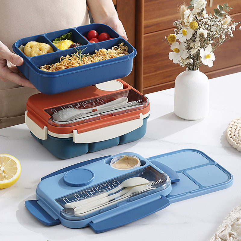 Student Japanese sealed four-compartment plastic lunch box bento box microwaveable lunch box