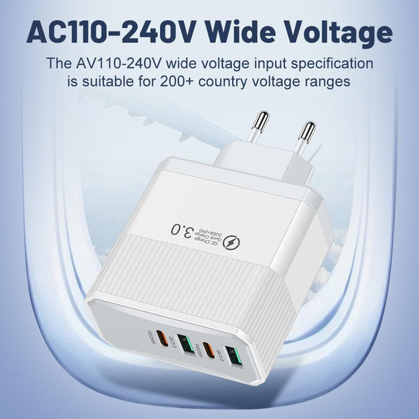 4-in-1 2USB+2PD mobile charger, tablet plug, super fast charging multi port plug