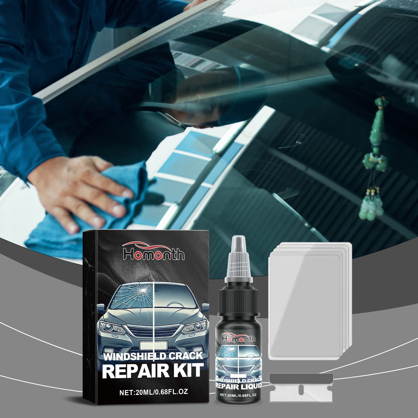 Windshield Nano Repair Solution Set Automotive Glass Crack Repair Clear Vision Adhesive Solution