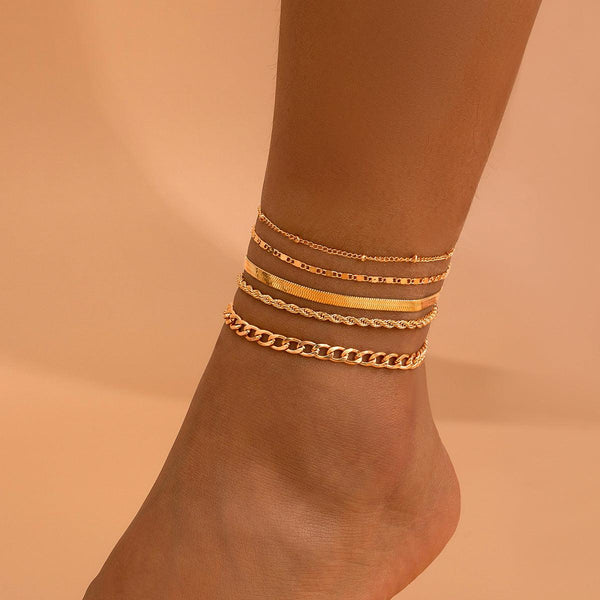 Love Beaded Punk Chain Foot Chain Set Hip Hop Personalized Snake Bone Chain Foot