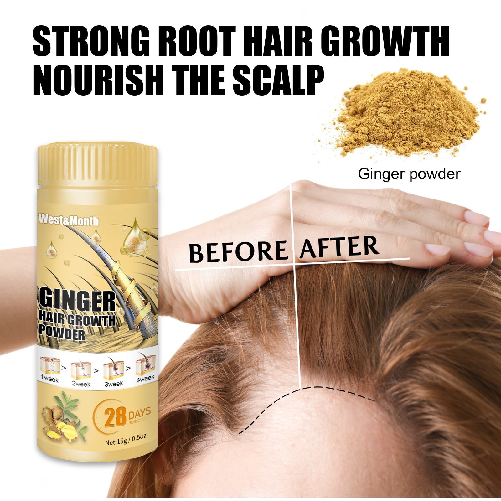 Ginger Powder, Hair Root Treatment Moisturizes and thickens hair, Strengthens and prevents hair loss