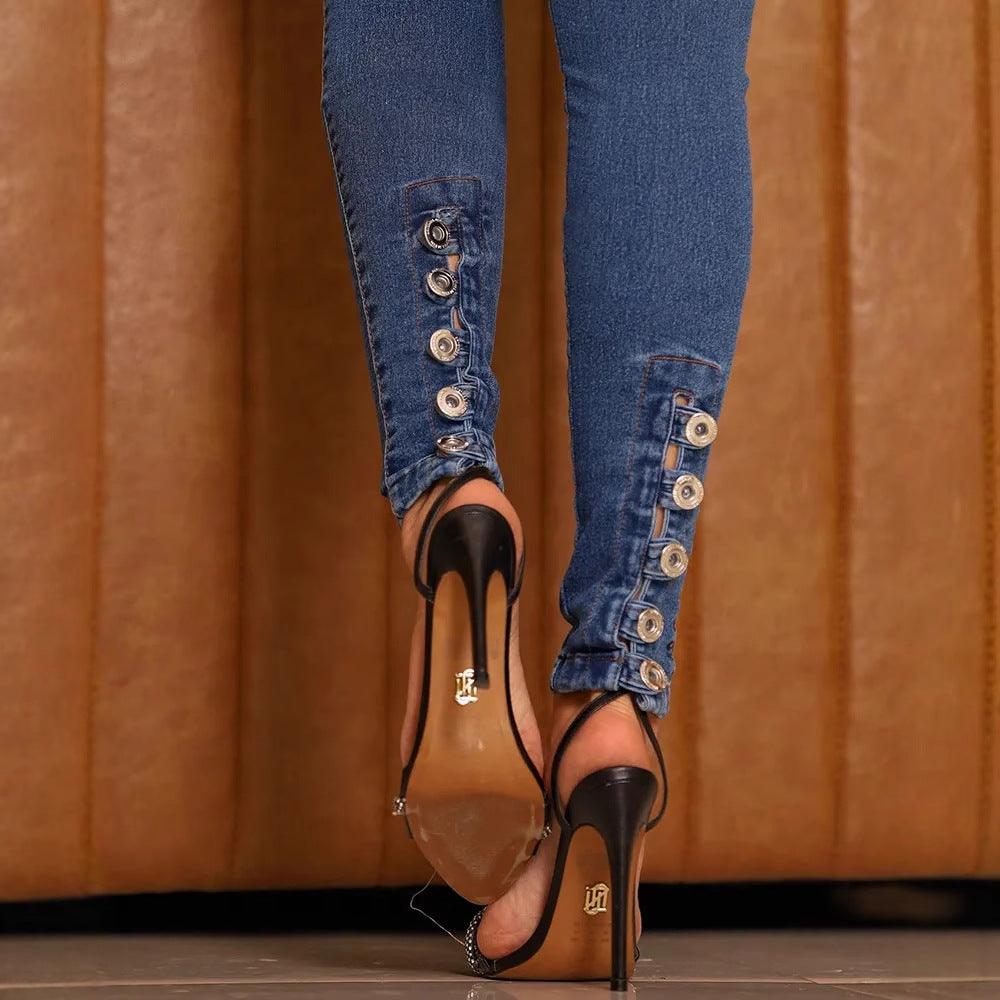 High waisted elastic jeans for women slim fit and hip lifting pants