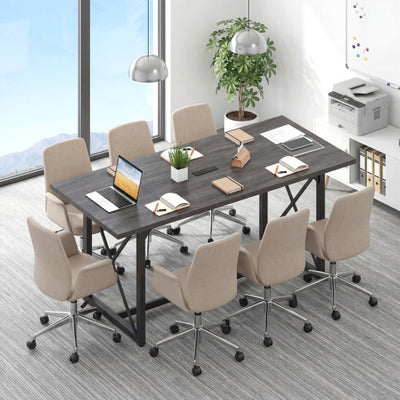 6FT Conference Table with Power Outlets Seats 6-8 People for Office-Gray