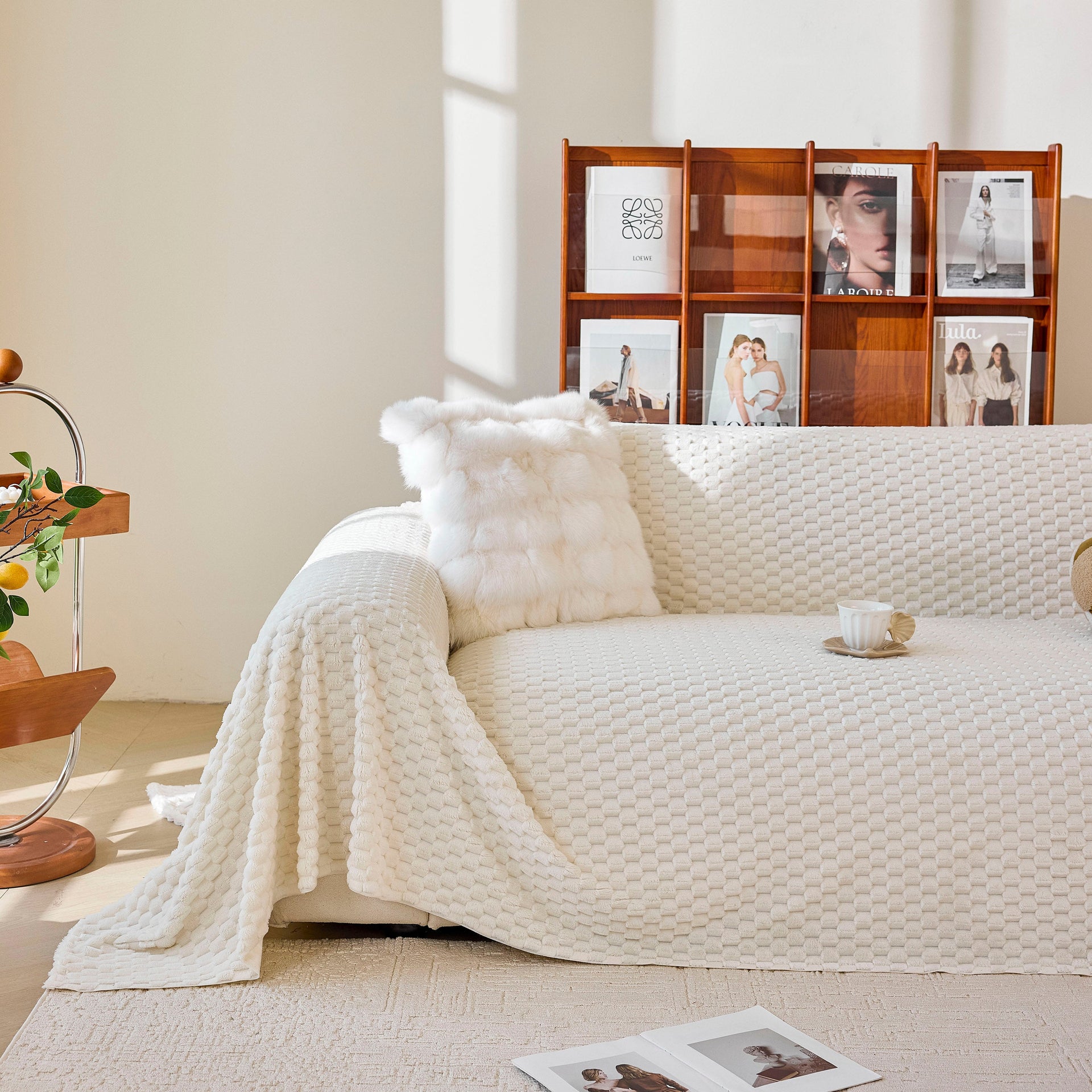 Thick Plush Non-Slip Sofa Throw Cover, Warm Soft Faux Fur Couch Protector for Winter