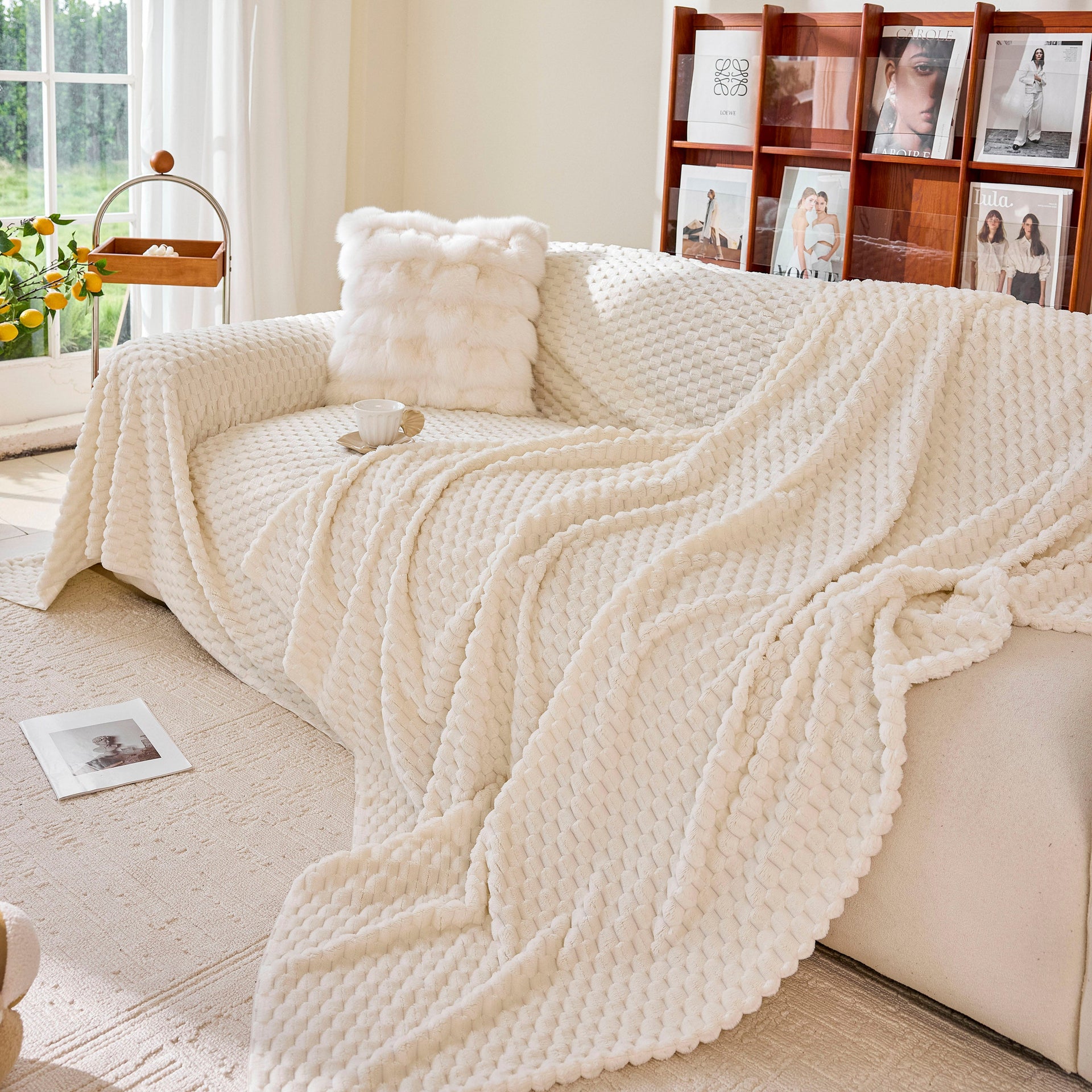 Thick Plush Non-Slip Sofa Throw Cover, Warm Soft Faux Fur Couch Protector for Winter