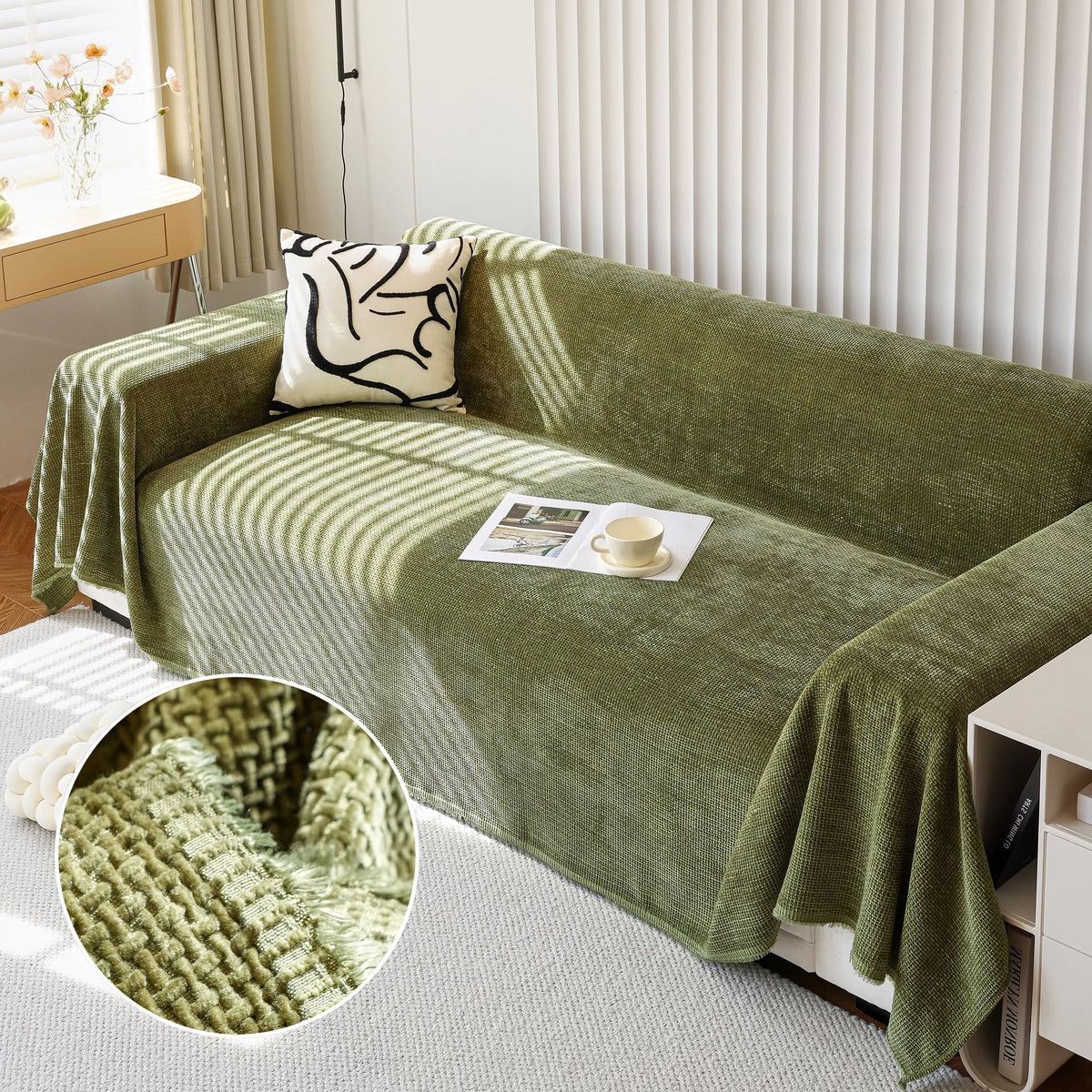 Chenille Thickened Solid Couch Blanket Throws, Reversible Couch Covers for Sectional Couches