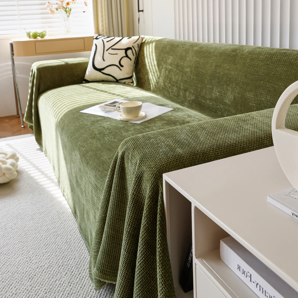 Chenille Thickened Solid Couch Blanket Throws, Reversible Couch Covers for Sectional Couches
